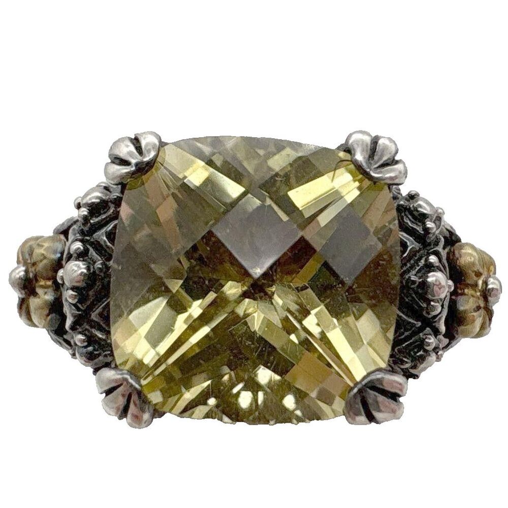 Barbara Bixby 925 Sterling 18K Gold Cushion Cut Lemon Quartz Statement Ring 5.75